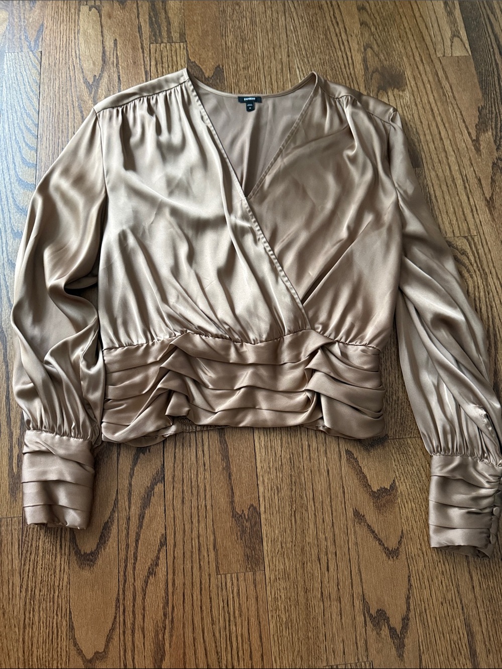 Express Satin Wrap Crop Top in Champagne